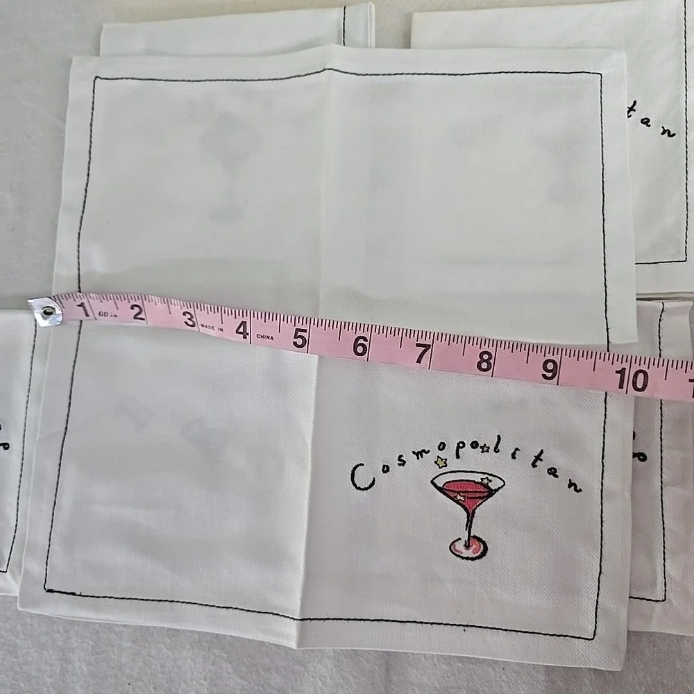 Pottery‎ Barn VTG Embroidered Martini 8 Cocktail Napkins Party